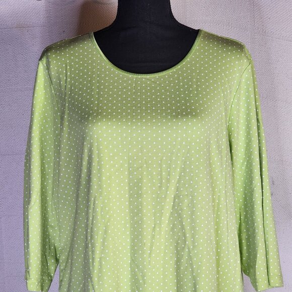CJ Banks Citron and White Polka Dot 3/4 Sleeve Cotton Crew Neck Blouse Size 1X - Picture 3 of 16